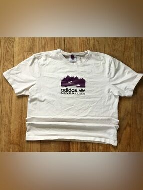 adidas White Tee with Purple Adventure Logo